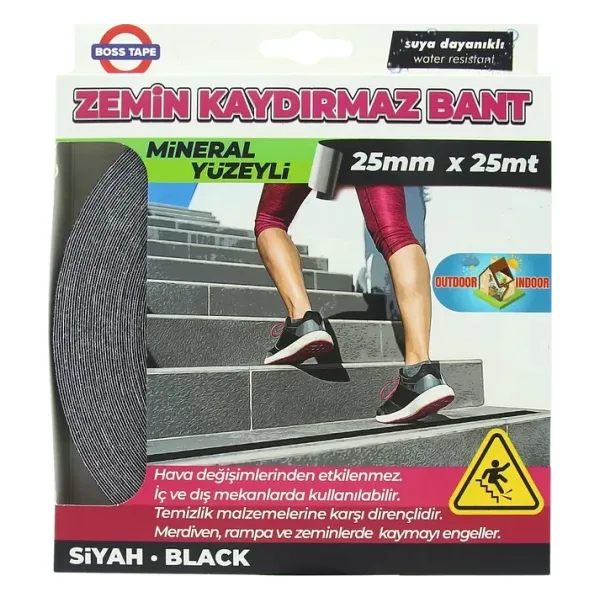 BOSS TAPE 2879 ZEMİN MERDİVEN KAYDIRMAZ BANT 25mmx25m SİYAH