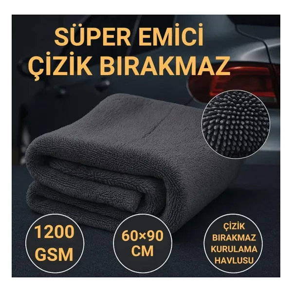 Coofbe Profesyonel 60X90cm 1200Gsm Ultra Kalın Mikrofiber Araç Kurulama Havlusu Oto Yıkama Bezi Kurutma Havlusu