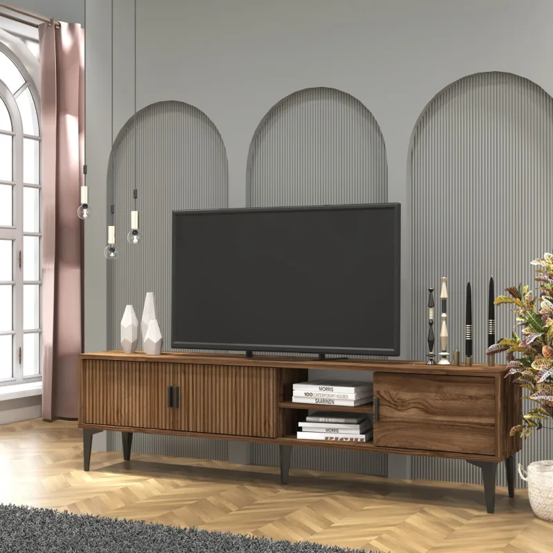 Cool Home Marin Tv Ünitesi Tv Sehpası 180 cm Çizgi desenli , Raflı , Ceviz