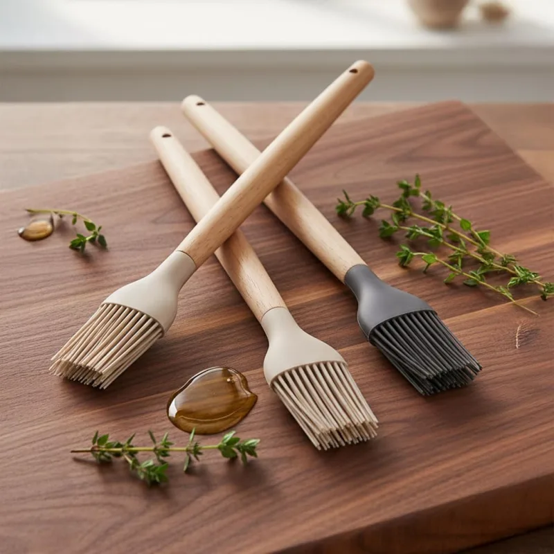 Deconox Bambu Saplı Silikon Fırça, Bambu Uzun Silikon Yağ ve Yumurta Fırçası 27cm 3 Renk Seçenekli (SİYAH)