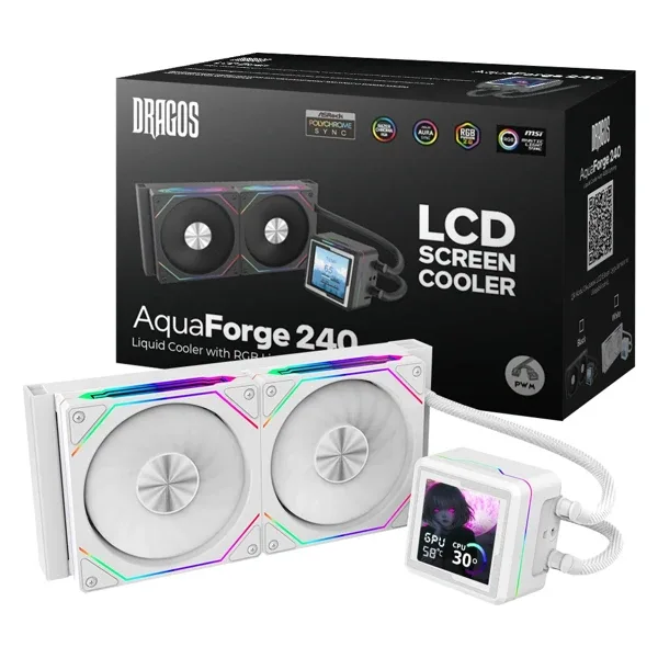 Dragos Aquaforge V2 240Mm Beyaz Argb Lcd Ekranlı İşlemci Sıvı Soğutucu