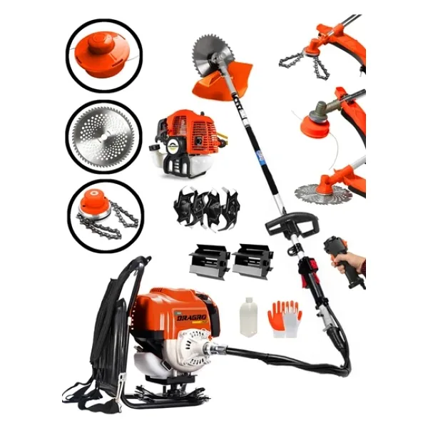 DRAGRO Dragro 4x4 2 Zamanlı Sırt Tipi Benzinli Motorlu Ot Çalı Tırpanı Çim Biçme Makinesi 2 Çapalı Bahçe Seti