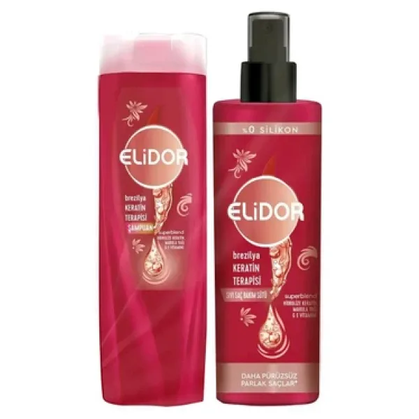 Elidor Sıvı Saç Bakım Sütü Brezilya Keratin Terapisi Hidrolize Keratin Marula Yağı E Vitamini 200 Ml + Şampuan 200 Mll