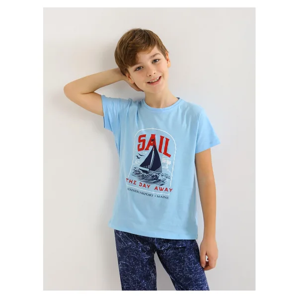 Erkek Çocuk Kısa Kollu %100 Pamuklu Pijama Takımı Sail - Mavi
