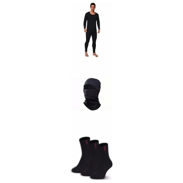 Erkek Siyah Termal Alt Üst Takım Asker Seti Termal Kar Maskesi ve 3 Çift Termal Çorap Hediyeli - XL