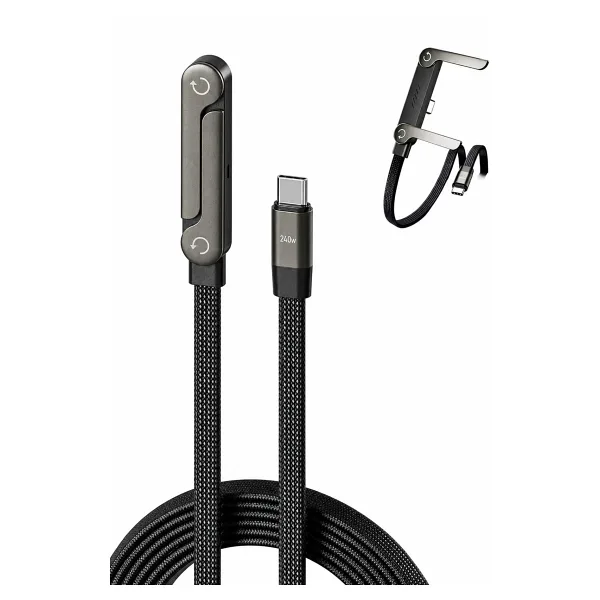 Fibaks 1.5mt 240W Ultra Hızlı Type-C Şarj Data Kablosu Katlanabilir Standlı Ergonomik Tasarım Örgülü