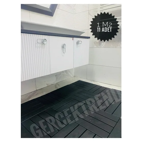 Gerçektrend 11'li Bahçe Balkon Teras Zemin Döşemesi Banyo Paspası Sert Plastik Dış Mekan Karosu Siyah