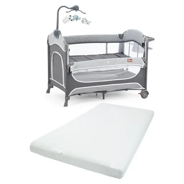 Gulz Atlas Plus Anne Yanı Sallanır Cibinlikli Dönenceli Oyun Parkı Bebek Beşik 70X110 Cm + Yataklı Dark Grey