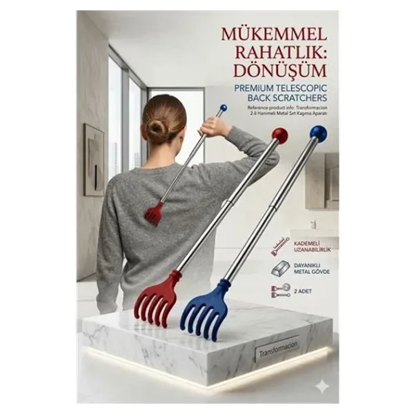 Hanımeli Metal Teleskopik Paslanmaz Çelik Sırt Kaşıyıcı (2'li Lüks Set) 714307