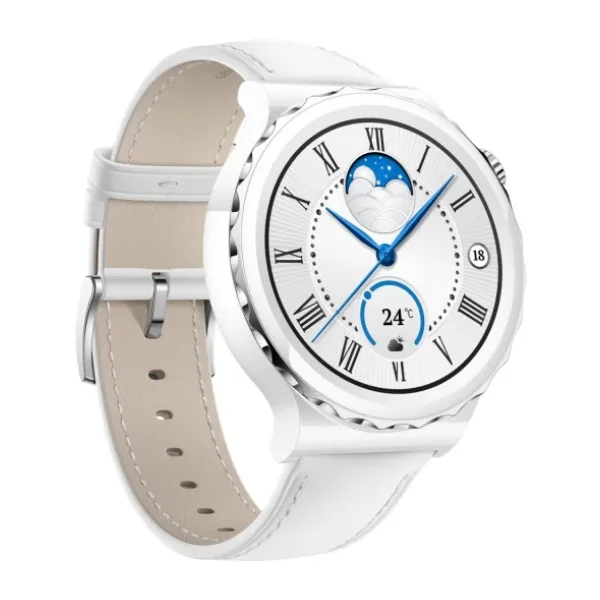 Huawei Watch GT 3 Pro 43mm Seramik Kasa ve Beyaz Deri Kayış Akıllı Saat