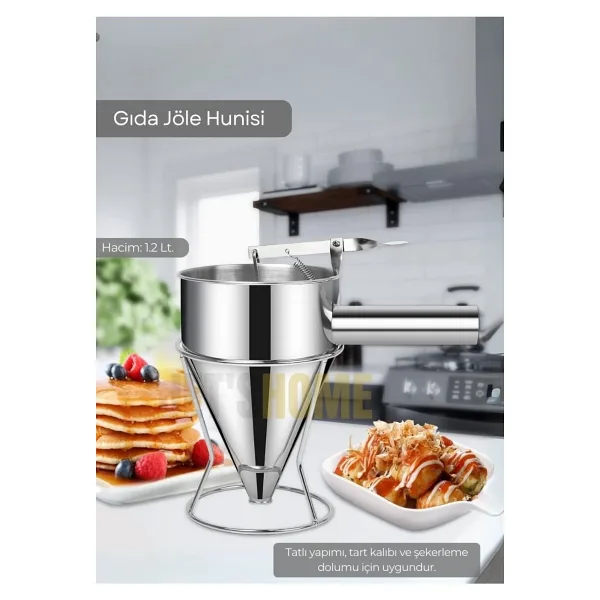 Jet's Home Gıda Jöle Hunisi Paslanmaz Hamur Dağıtıcı Standlı Krep ve Tatlı Porsiyonlayıcı Çelik 1.2 Lt.
