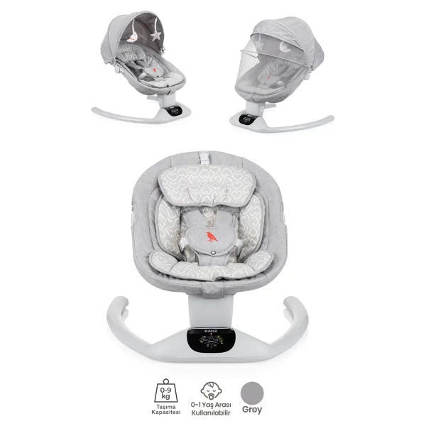 Kanz Starling Gri Elektrikli Ana Kucağı 0-9 kg Kapasite 3 Noktalı Emniyet Kemeri Özellikli - 400 A