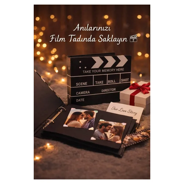 Kesene Klaket Fotoğraf Albümü Anı Defteri Scrapbook Film Tasarımlı Hediye Albüm Sevgiliye Özel Gün Hediyesi