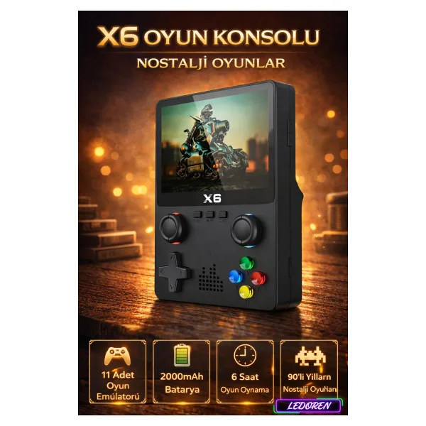 L'eDoren X6 Taşınabilir Retro Oyun Konsolu HD Görüntü 10000 Oyunlu Game Stick