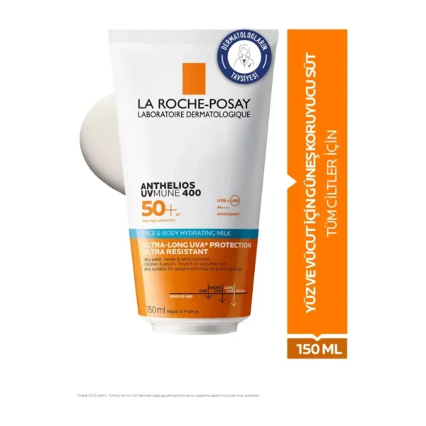 La Roche-Posay Anthelios Uvmune 400 Nemlendirici Yüz ve Vücut 150 ml 50 Faktör Güneş Sütü