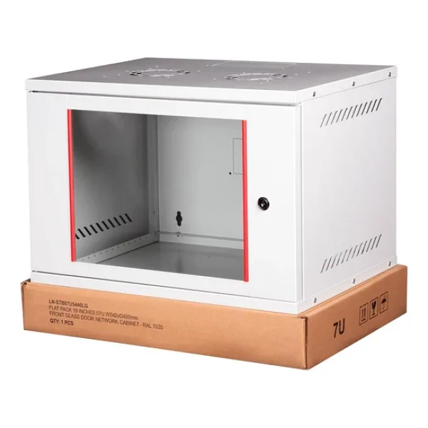 Lande - 7u 19" Cam Kapaklı Duvar Tipi Rack Kabinet Genişlik: 544 Mm Derinlik: 400 Mm Açık Gri Demonte
