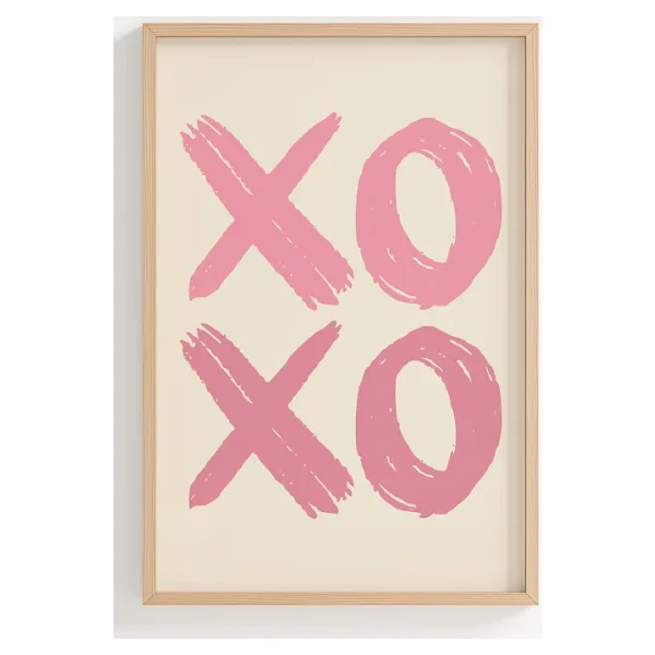 Lumiyo Sevgi Temalı Pembe XO Tasarımlı Çerçeveli Poster - Dekoratif Duvar Sanatı