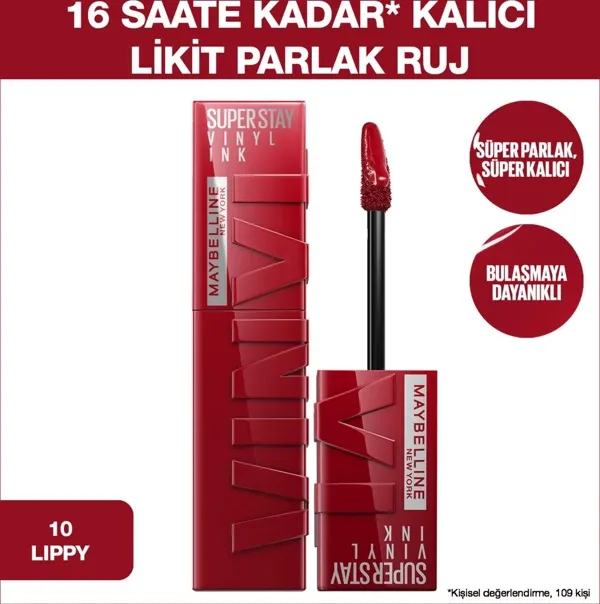 Maybelline New York Super Stay Vinyl Ink Parlak 10 Lippy Likit Ruj