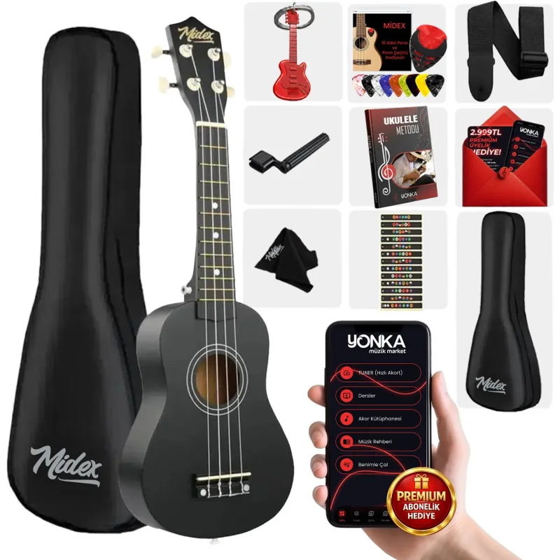 Midex UKX-901 BK Siyah Soprano Ukulele