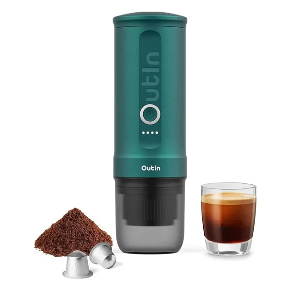 Outin Espresso Kahve Makinesi Elektrikli Taşınabilir 3-4 Dakika Kendinden Isıtmalı, 20 Mini Bar - Mavi