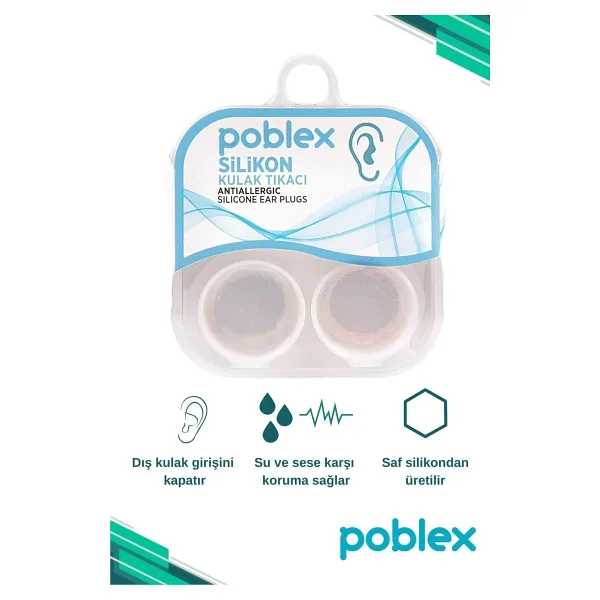 Poblex Silikon Kulak Tıkacı 2 çift (4 adet) Kutulu