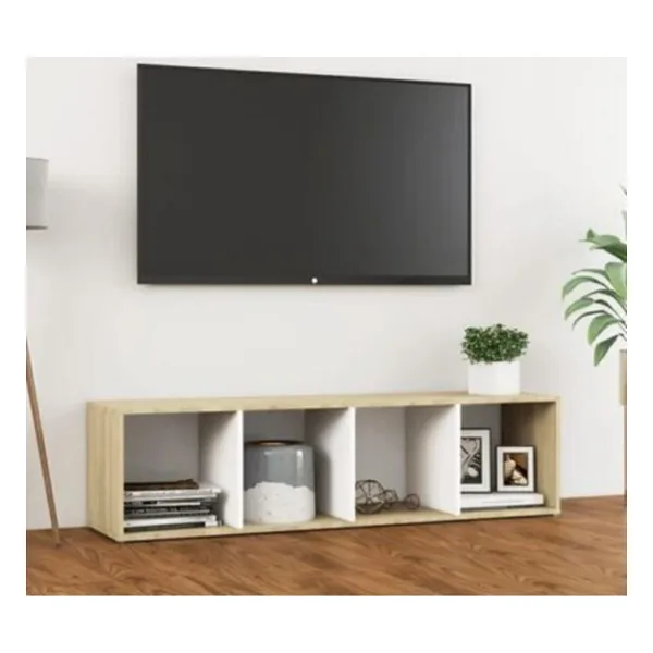 Tdesıgno Eda Televizyon Sehpası - Ünitesi -Kitaplık-Meşe Beyaz 144 Cm 4 Raflı