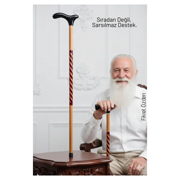 Transformacion El İşçiliği Ahşap Baston - 93 cm Özel İşlemeli, Ergonomik Derbi Başlıklı Şık ve Dayanıklı Yürüme Desteği 714476
