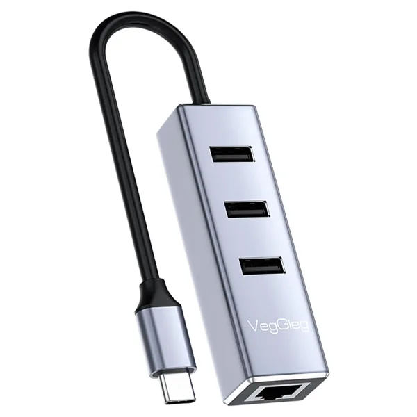 Veggieg USB Type-C To 100MBPS Ethernet Çevirici ve 3 Portlu USB Hub Çoklayıcı