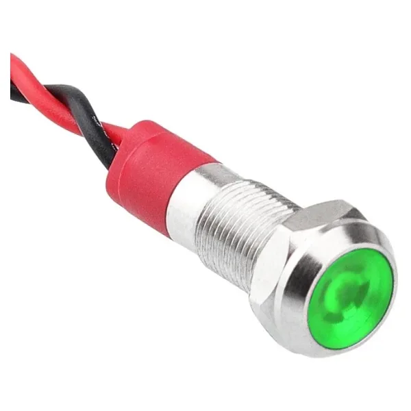 WD06L-P2 6mm 12-24V Kablolu Metal Sinyal Lambası - Yeşil