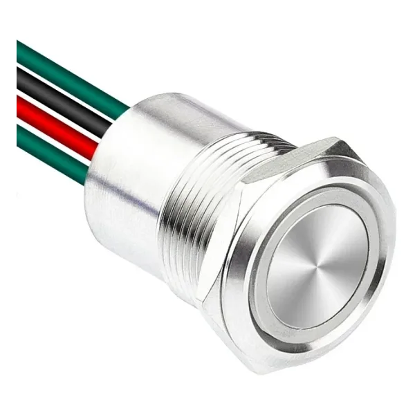 WD19D1-P2Z-E 19mm Düz Anahtarlı Işıklı Kablolu Metal Buton - Beyaz