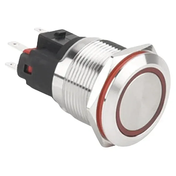 WD22E-P1Z-E 22mm Düz Anahtarlı Işıklı Metal Buton - Kırmızı