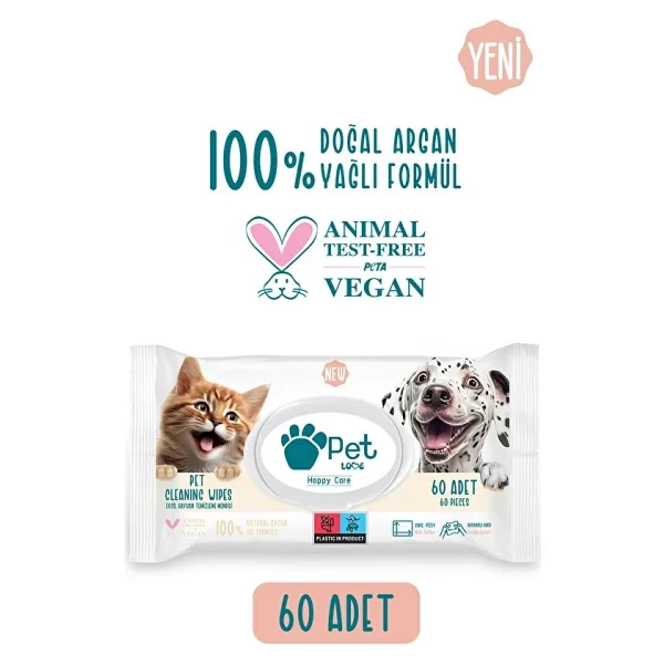 3 Adet Petlove Evcil Hayvan Temizleme Mendili 60'Lı
