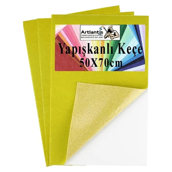 Artlantis Sarı Yapışkanlı Keçe 50X70 cm 3 Adet 2.0 mm Kendinden Yapışkanlı Renkli Hobi Keçesi Elişi Keçe Kumaşı Anasınıfı - Standart
