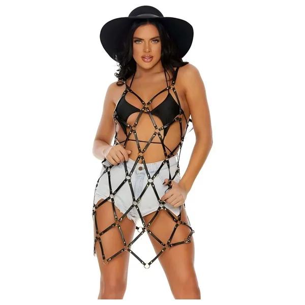 Baklava Dilimi Detaylı Şık Siyah Deri Pareo - BRF844 - 2XL - 3XL