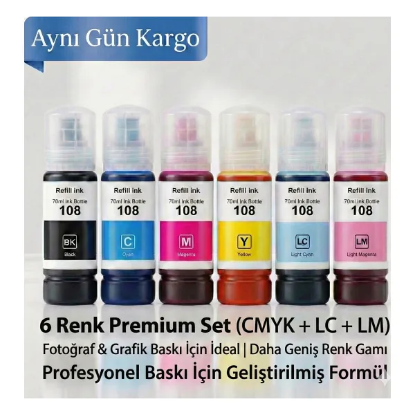 Baskistan Epson L8050 108 Mürekkep Seti 6 Renk - L8050 -L8100 - - Renkli