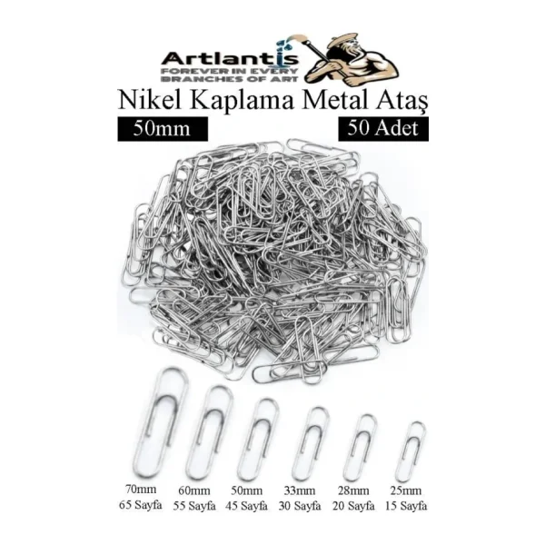 Büyük Metal Ataş No 5 50 Mm 50 Li 1 Paket Nikel Kaplama Metal Ataç Dayanıklı Paslanmaz 45 Sayfa Kapasiteli Dev Ataş