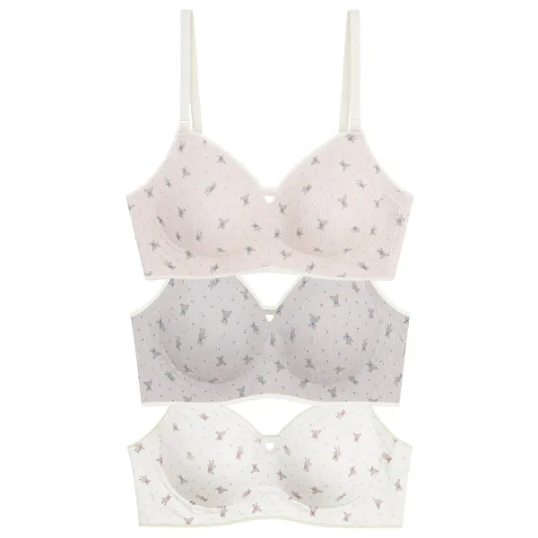 Cottonhill Seamless Bra - Mireva Lazer Kesim Rib Dokulu Ayıcık Desenli Balensiz Kadın Sütyen 3'lü Paket