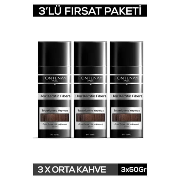 Fontenay Keratin Fibers Orta Kahve Topik Saç Tozu 50gr X3