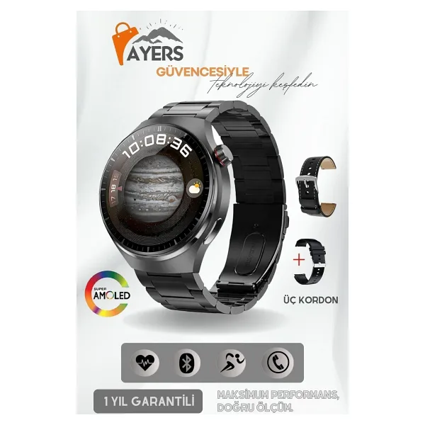 HAİNOTEKO Haino Teko RW32 Curved Amoled Ekran 3 Kordon GT4 Pro Akıllı Saat Akıllı Saat İOS ve Android Uyumlu