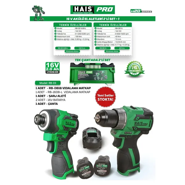 Hais Haıspro Akülü El Aletleri 16V 2 Li Set