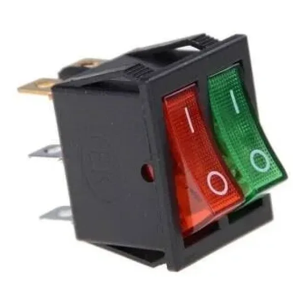 KCD4 İkili Işıklı ON-OFF Switch Kırmızı Yeşil 6 Pin