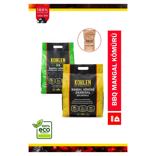 KOHLEN Mangal Kömürü Tanışma Paketi Bio Press + Doğal Meşe 8 KG