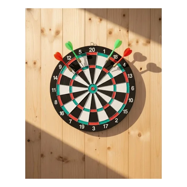 Mey İthalat 15 İnç Dart Tahtası 4 Metal Uçlu Dart Oku Dayanıklı Ahşap Gövde