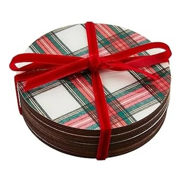 Mud Pie Tartan Lake Bardak Altlığı, Beyaz, 4 Çap