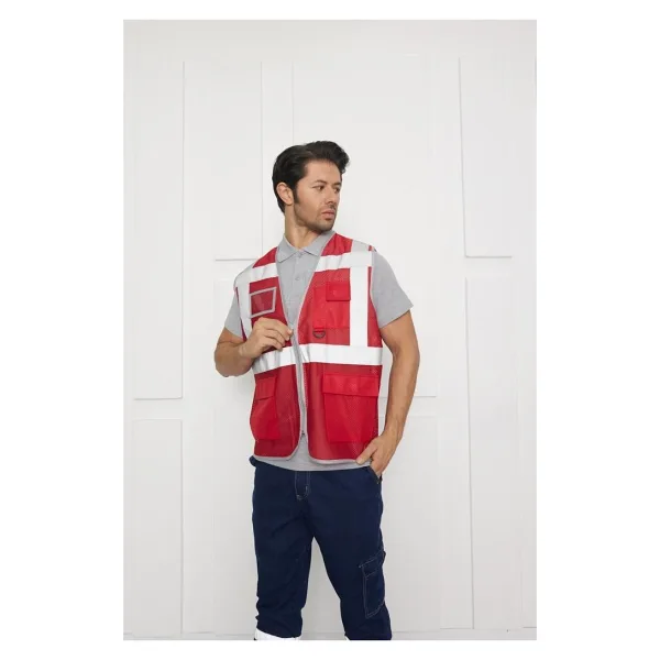 Orange Safety Mühendis Tipi Fileli İkaz Yeleği - Kırmızı