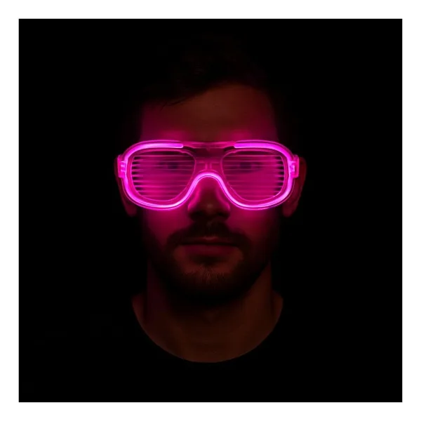 Pembe Led Işıklı Parti Gözlüğü - Neon Glow Şerit Gözlük 3 Modlu