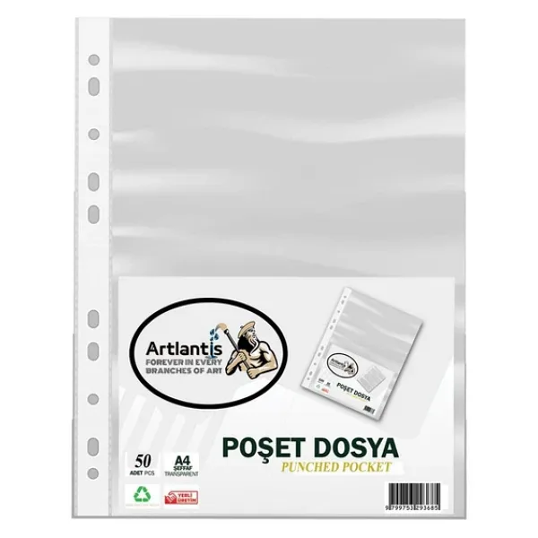 Poşet Dosya 50 Li A-4 Şeffaf Föy Dosya 1 Paket Artlantis Ofis Okul Kenarı Delikli Poşet Dosya 1 Paket