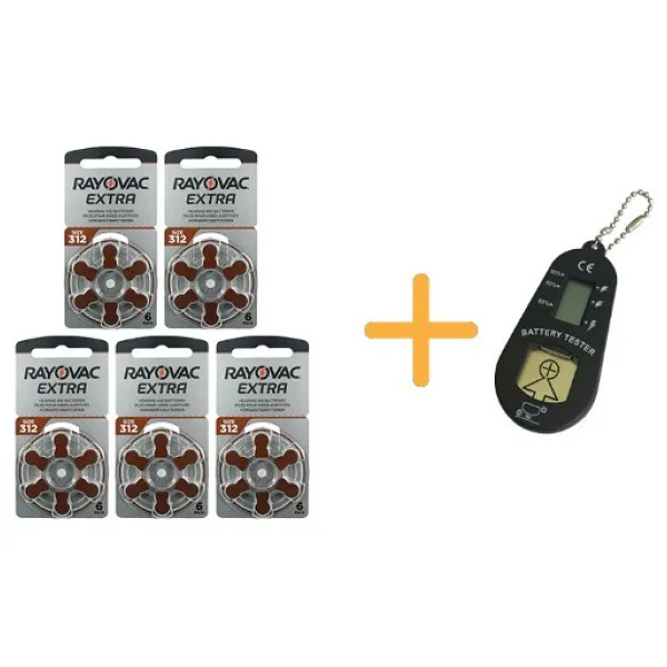 Rayovac Extra 312 Numara Işitme Cihazı Pili (5 Paket x 6 Adet = 30 Adet Pil) + Hediye Işitme Cihazı Pil Ölçer - 5'li