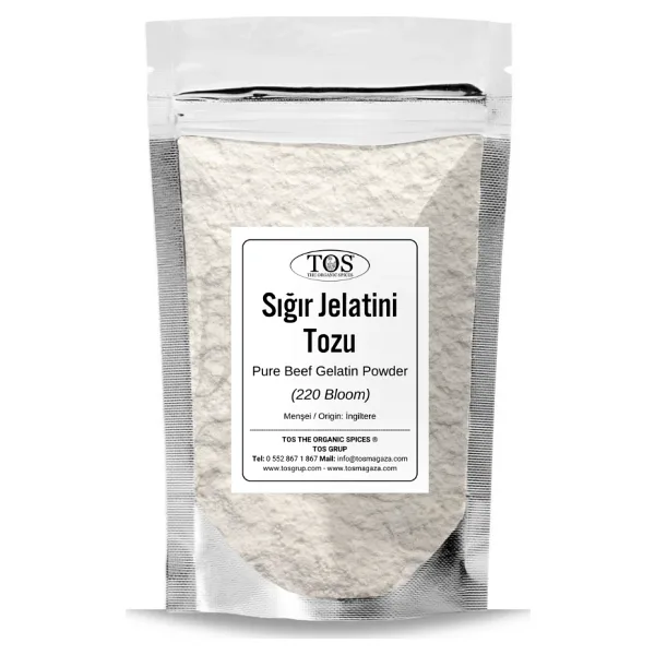 Saf Sığır Jelatini Tozu 50 gr (1. Kalite) Pure Bovine Gelatin Powder