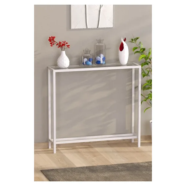 TOLIAHOME Modern Beyaz Renk Metal İskeletli Temper Camlı Raflı Dresuar Konsol